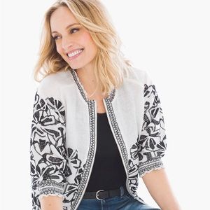 Chico’s Linen Embroidered Smocked Jacket NWT Sz 0/ US 4 Petite